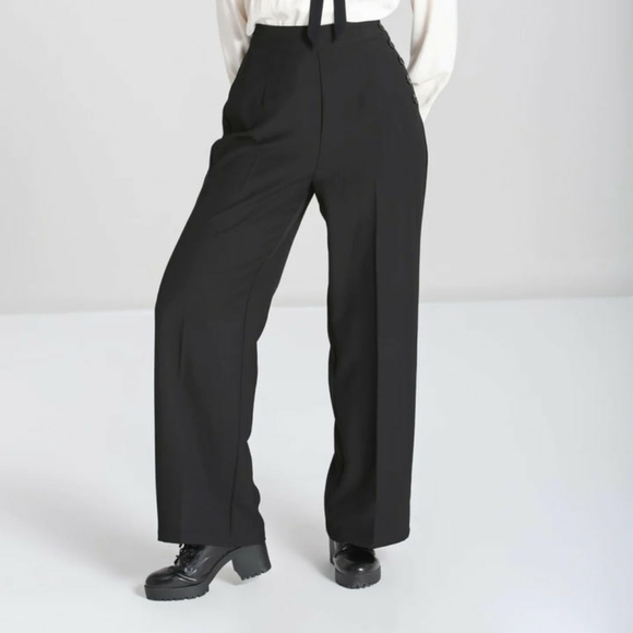 Black Wide Leg Ginger Pants by Hell Bunny - Picture 1 of 2